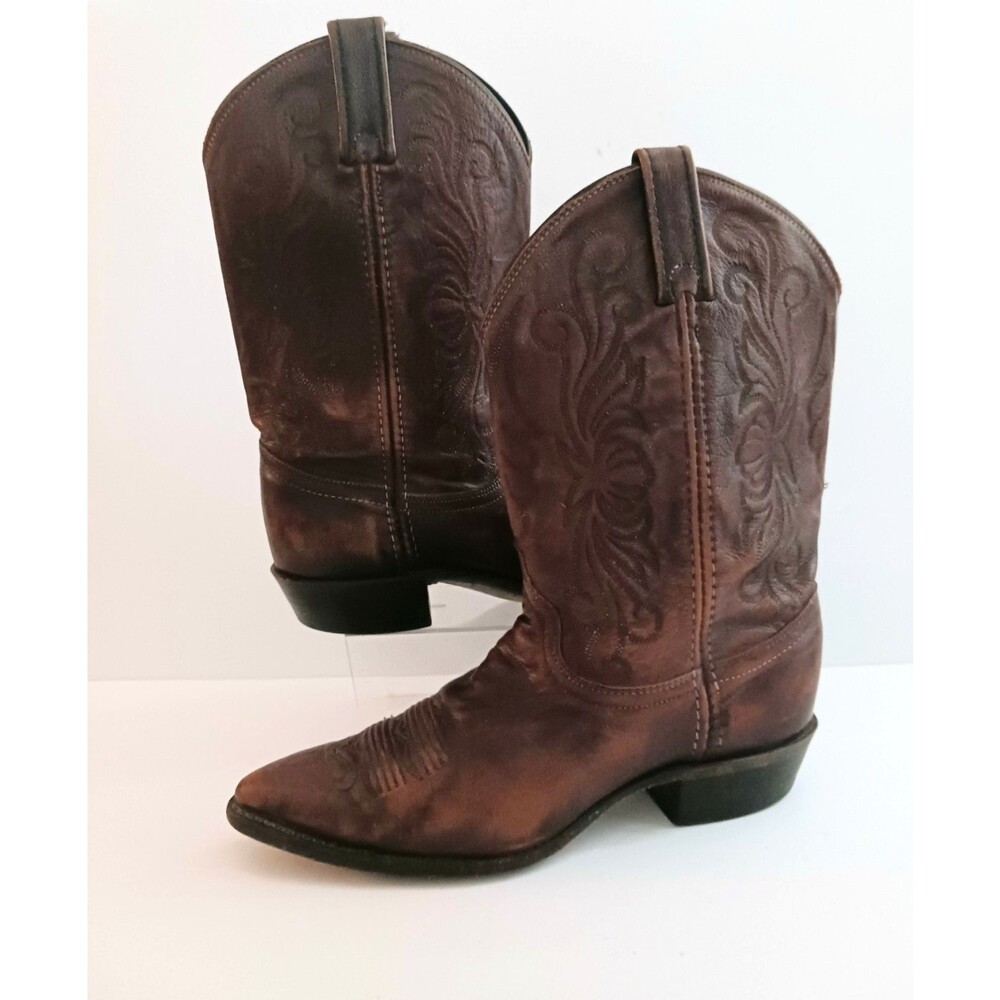 VTG 90s Dan Post Distressed Brown Leather Western Boot 14251 Ladies 8.5M